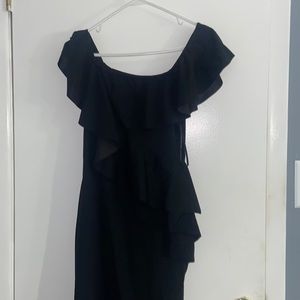 Off the should black dress with slit in the front